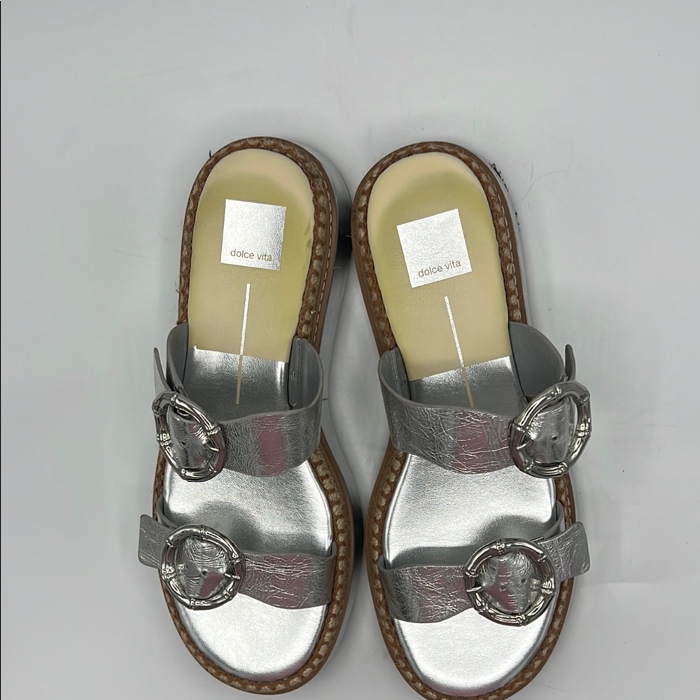 Dolce Vita Silver Metallic Sandals with Cushioned Footbed - Picture 4 of 9